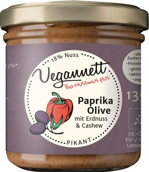 Bioaufstrich Paprika-Olive mit Erdnuss und Cashew ohne Zuckerzusatz