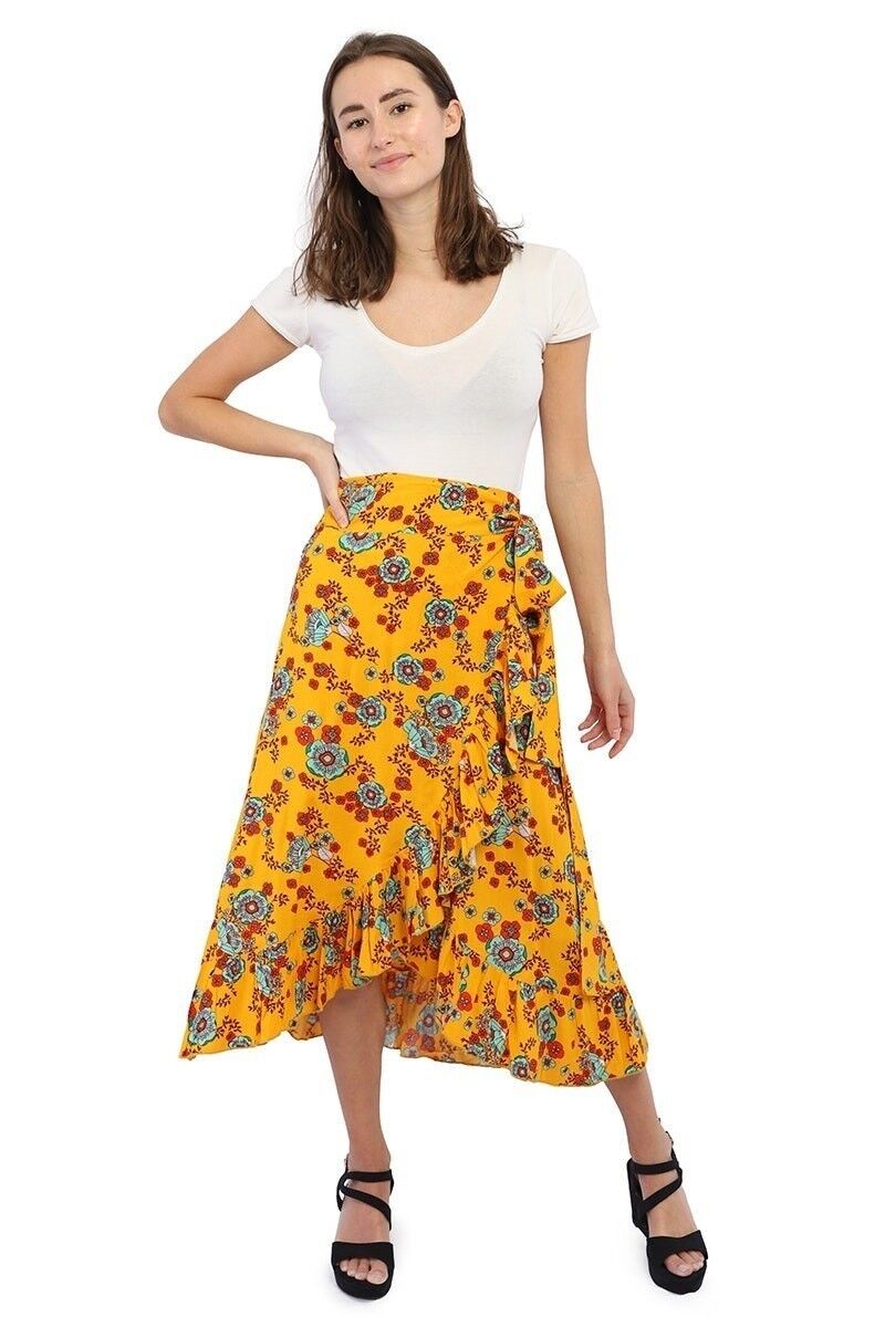 Buy wholesale Long printed rayon wrap skirt - KAT706 Or 605F