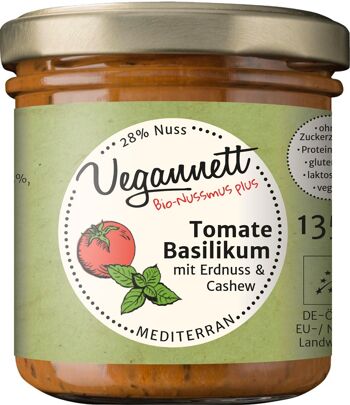 Tomate basilic bio à tartiner avec 28% de beurre de noix, noix de cajou / cacahuète