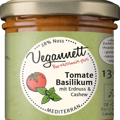 Albahaca de tomate para untar orgánica con 28% de mantequilla de nueces, anacardo / maní