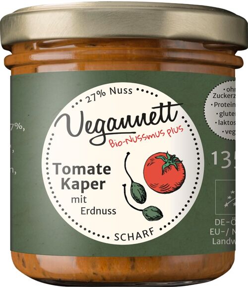 Bioaufstrich Tomate-Kaper mit 27% Erdnuss und ohne Zuckerzusatz
