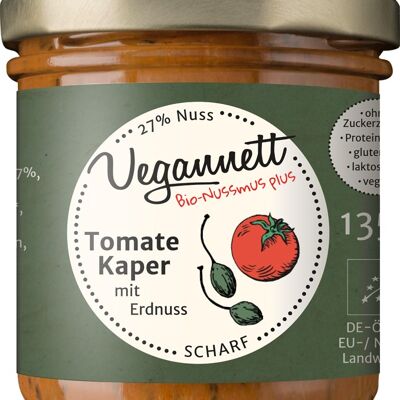 Organic tomato-caper spread with 27% peanuts and no added sugar