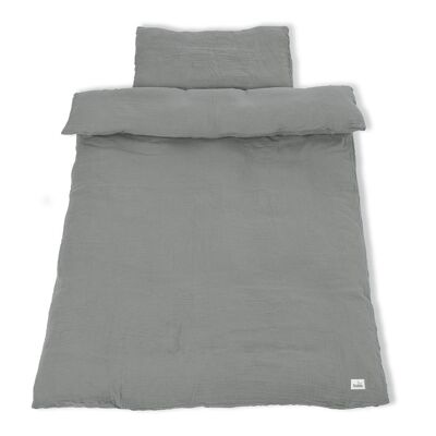 Gray muslin bed linen for children's beds, 2 pieces.