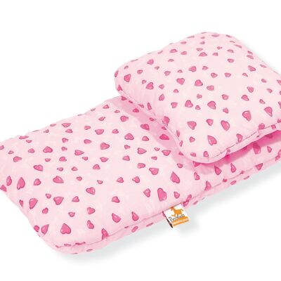 Ropa de cama para cochecito de muñecas 'Herzchen', rosa, de 2 piezas.