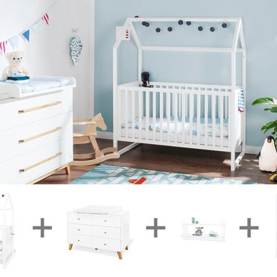 Children's room 'Hilda & Pan' extra wide, white, incl. wall shelf