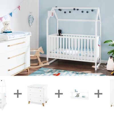 Children's room 'Hilda & Pan' wide large, white, including wall shelf