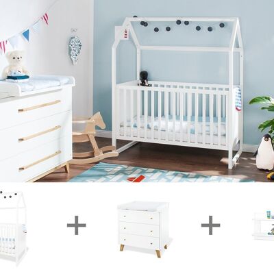 Children's room 2 parts 'Hilda & Pan' wide, white, incl. wall shelf