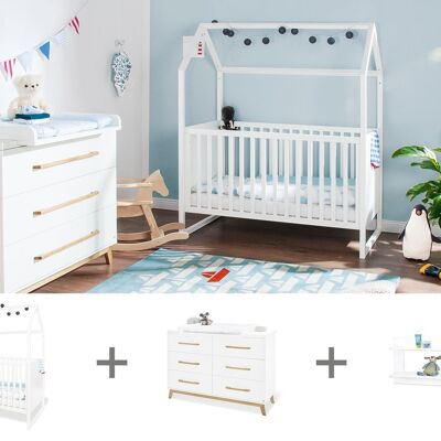 Children's room 2 parts 'Hilda & Riva' extra wide, white, incl. wall shelf