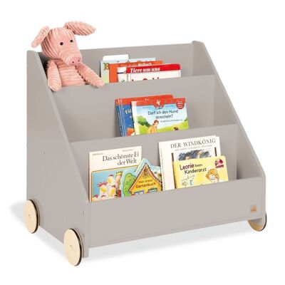 Bibliothèque pour enfants sur roulettes 'Lasse', gris
