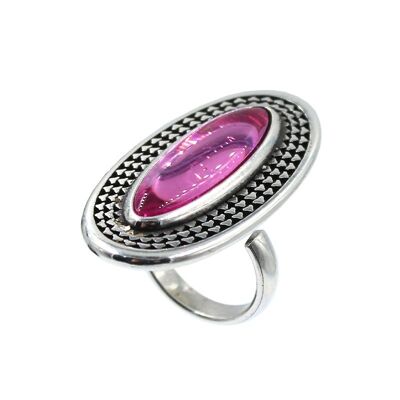 OVAL RING WITH COLORED CRYSTAL