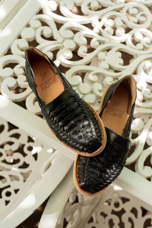 Handgefertigte Leder Huarache Sandalen für Damen | Schwarz