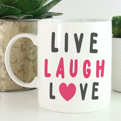 Keramiktasse „Live Laugh Love“.