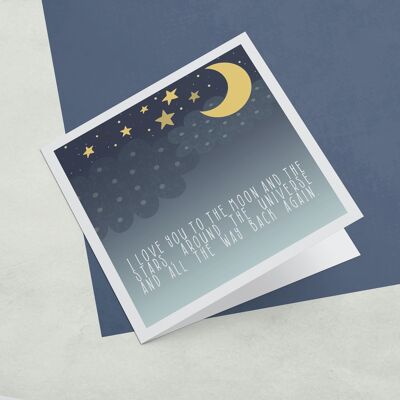 Tarjeta de Felicitación Luna Estrellas y Espalda