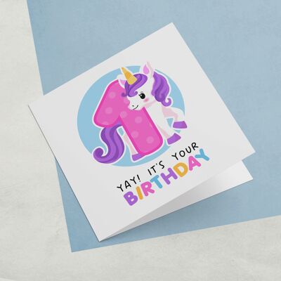 Tarjeta Felicitación Unicornio Cumpleaños 1 Año