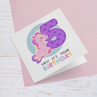 Tarjeta Felicitación Unicornio Cumpleaños 5 Años