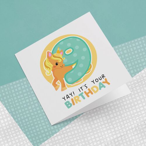 Greeting Card Unicorn Birthday 9 Years