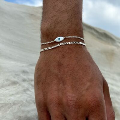 Handmade Greek Men's Bracelets, Silver Chain Bracelet, Evil Eye Bracelet, Evil Eye Charm, Gift for Men, Made from Sterling Silver 925.