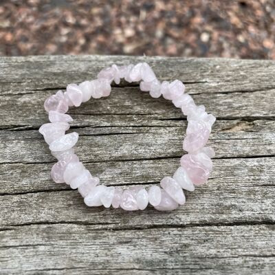 Pulsera elástica chips de perlas en Cuarzo Rosa natural, hecho en Francia