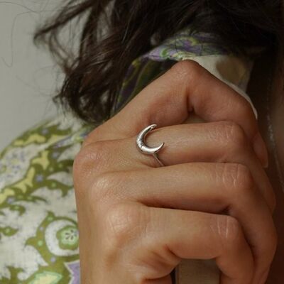 Brushed brass crescent moon ring