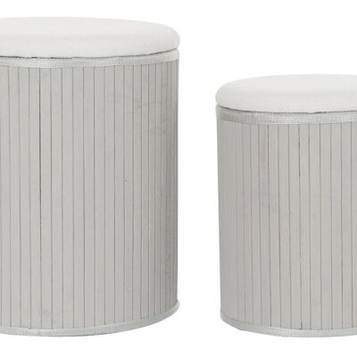 BASKET SET 2 BAMBOO ALAMO 38X38X46 LID 30X38 GRAY DC192263