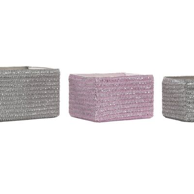 CESTA SET 3 PP 30X23X18 PLATEADO ROSA DC192336