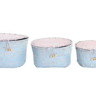 CESTA SET 3 FIBRA POLIESTER 20X20X12 BOHO BICOLOR DC197337