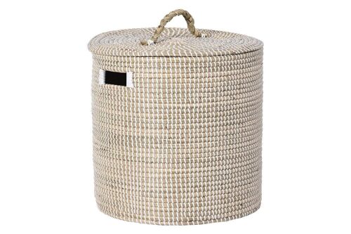 CESTA SEAGRASS 42X42X48 CON TAPA NATURAL DC202344