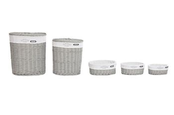 PANIER A LINGE SET 5 OSIER POLYESTER 52X38X57 GRIS DC202355 1