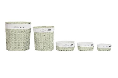 CESTA ROPA SET 5 MIMBRE POLIESTER 51X37X56 VERDE DC202356