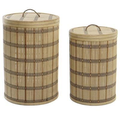 PANIER SET 2 BAMBOU 40X40X63 AVEC COUVERCLE MARRON NATUREL DC203082