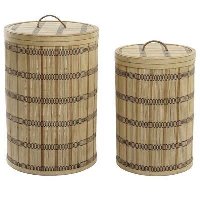 BASKET SET 2 BAMBOO 40X40X63 WITH NATURAL BROWN LID DC203082