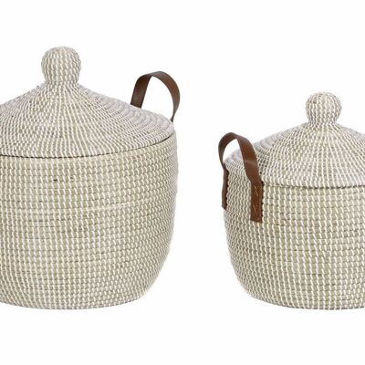 CESTA SET 2 SEAGRASS PU 42X42X45 CON TAPA NATURAL DC207563