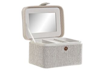 COFFRET A BIJOUX LIN MIROIR 17X12X10 PLATEAU SATIN BEIGE LD185979 1