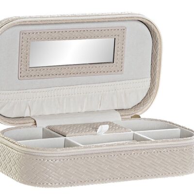 JEWELRY BOX LINEN MIRROR 18,5X10X5 SATIN BEIGE LD185980