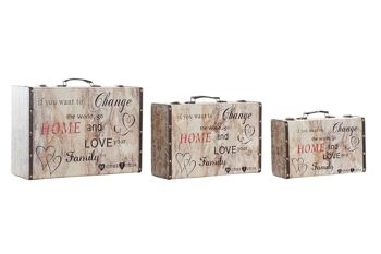 COFFRET SET 3 TOILES BOIS 46X33X19 LOVE BEIGE LD193411 1