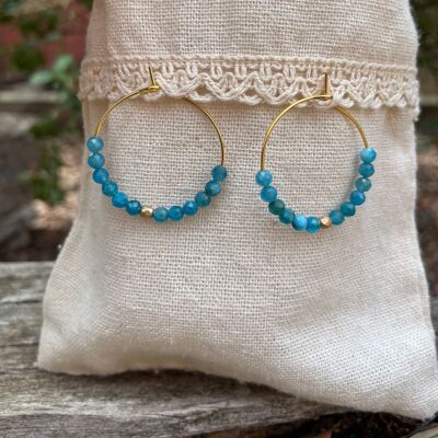 Apatite hoop earrings, faceted beads