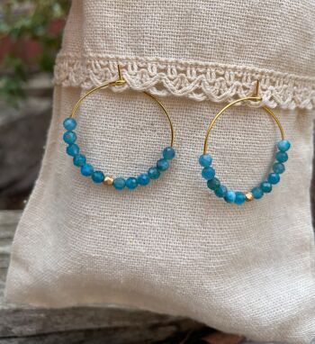 Boucles d'oreilles créoles en Apatite, perles à facettes 2