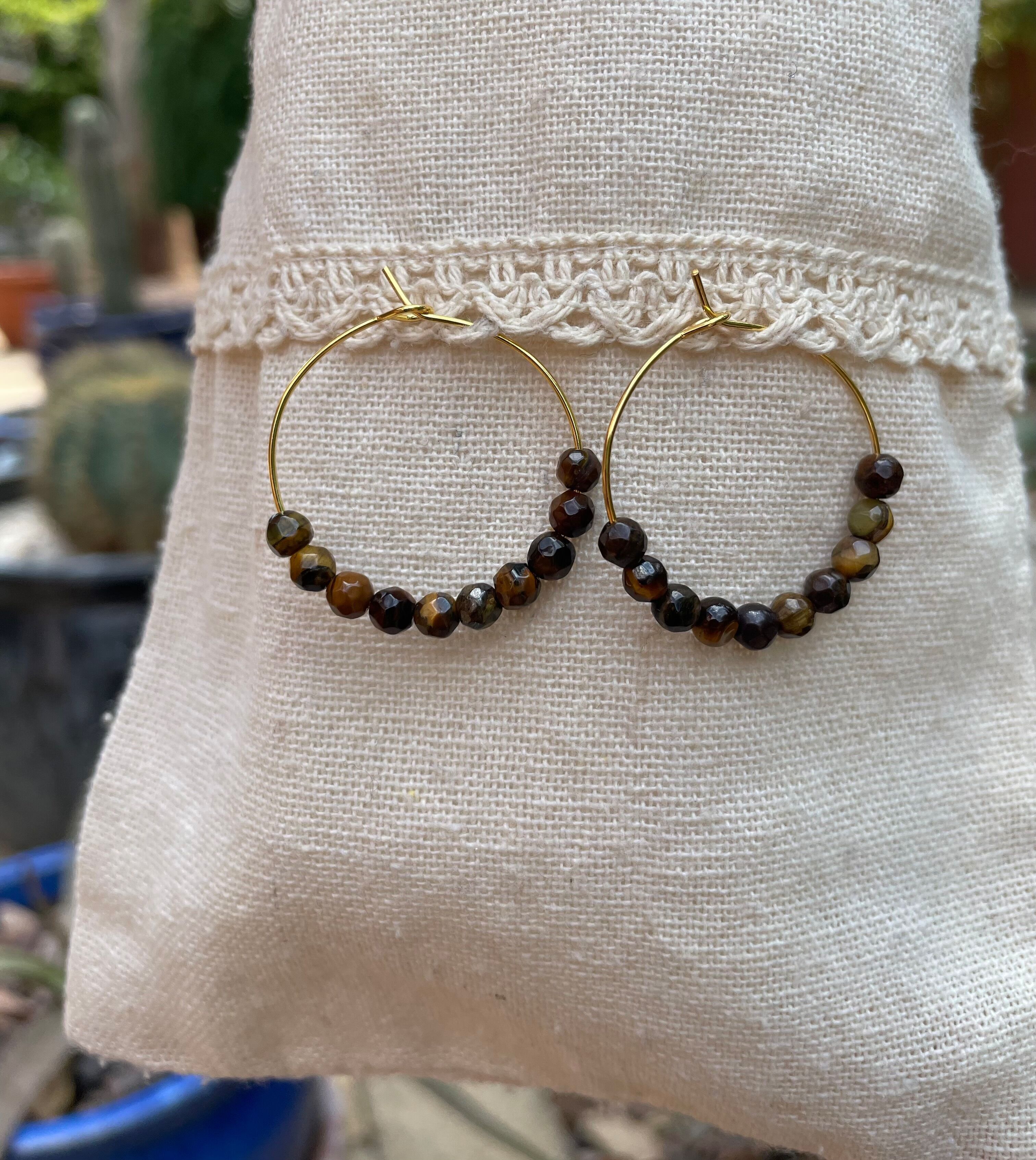 Tigerauge-Creolen, facettierte Perlen