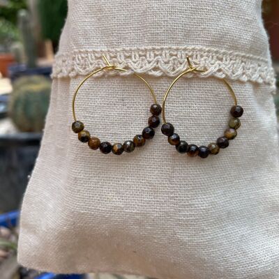 Tiger eye hoop earrings, faceted beads