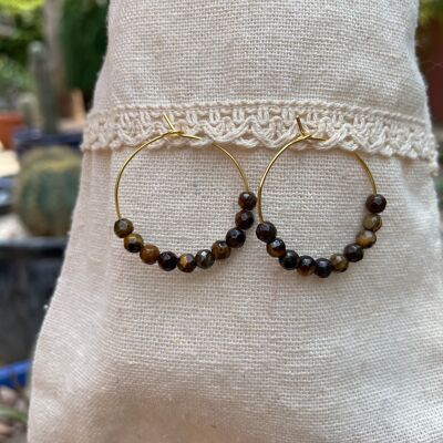 Tiger eye hoop earrings, faceted beads
