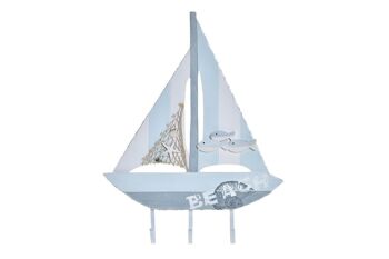 SUPPORT MURAL BOIS MÉTAL 43X4X56 BLEU VOILIER LM196650 1