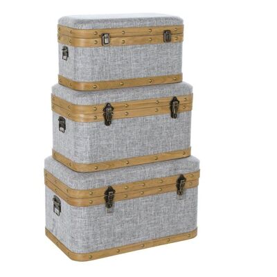 BAUL SET 3 POLIESTERE LEGNO 60X36X34 GRIGIO MB195384