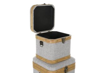 COFFRET SET 3 BOIS POLYESTER 40X40X42 GRIS MB195386 4