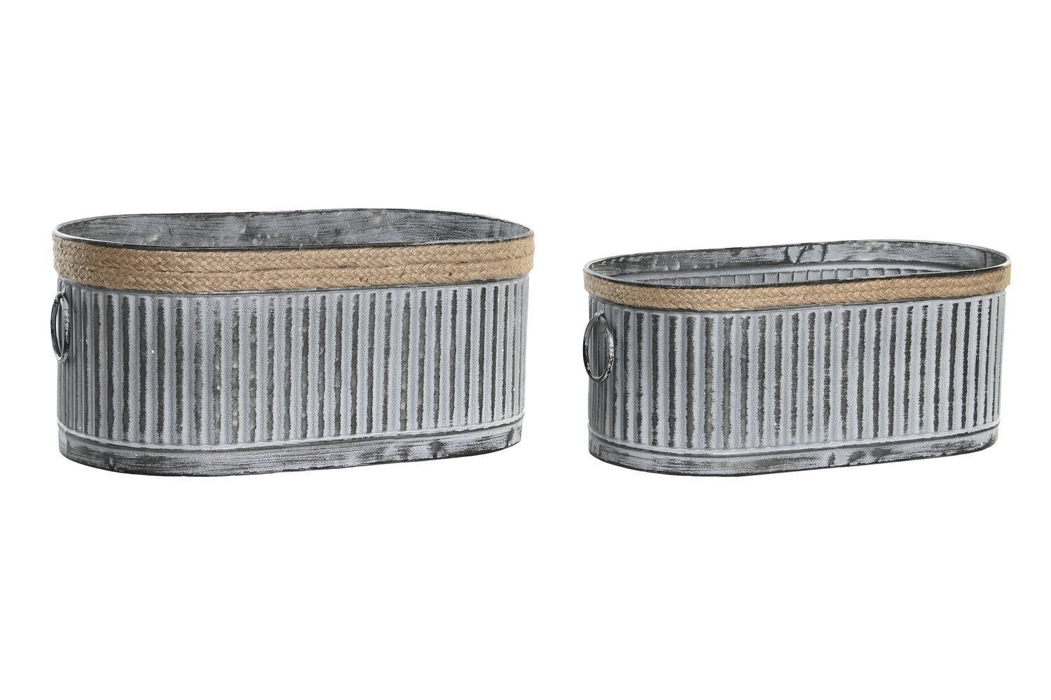 Pflanzgefäß-Set, 2 Metall, Holz, 41 x 22 x 18, grauer Griff, MC206541