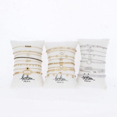 Kit de 3 boudins de 8 bracelets - doré noir/blanc et rhodium blanc