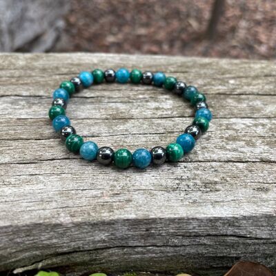 Bracelet de lithothérapie en Malachite, Hématite et Apatite 6mm