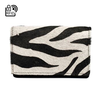 Portefeuille Femme en Cuir de Buffle Noir - Imprimé Animal - Arrigo 4