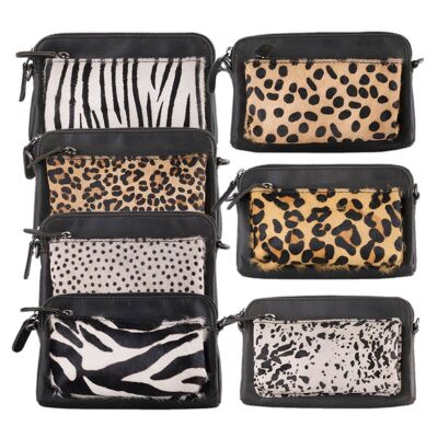 Clutch - Shoulder Bag Black Buffalo Leather Animal Print