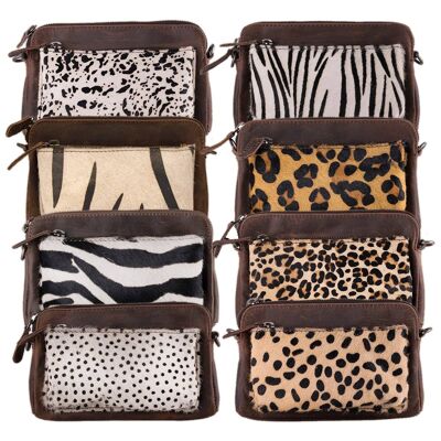 Crossbody Shoulder Bag Dark Brown Leather - 8 animal prints