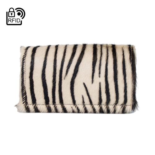 Ladies Wallet With An Animal Print In Cognac Buffalo Leather